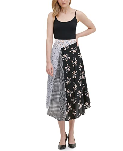 Pieced-Print Asymmetrical Midi Skirt